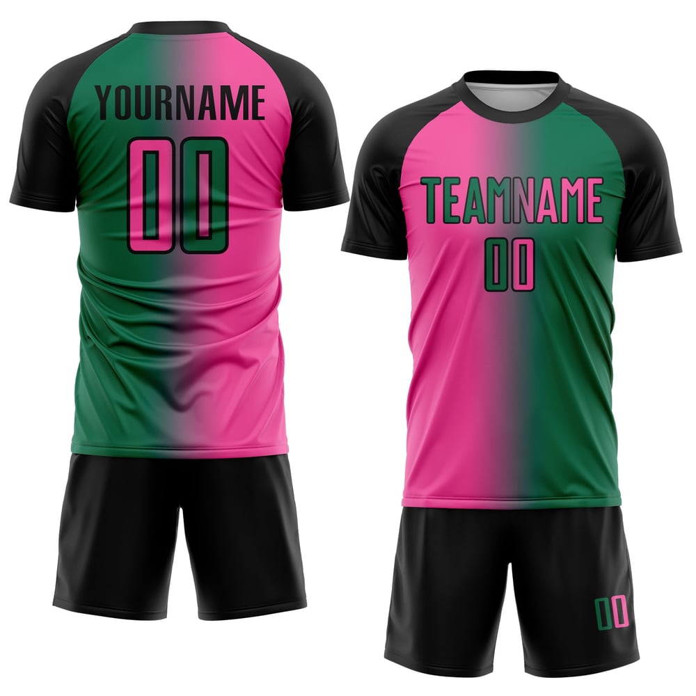 Kelly Uniform Grün Sublimation Gradienten Jersey Mode Benutzerdefinierte Rosa-Schwarz
