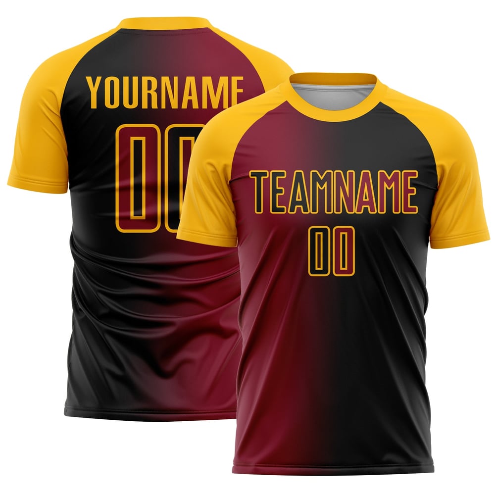 Uniform Crimson-Gold Fußball Sublimation Gradienten Jersey Custom Schwarz Mode