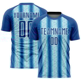 Randig sublimering ljusblå-vit fotbollströja med etnisk design, blå