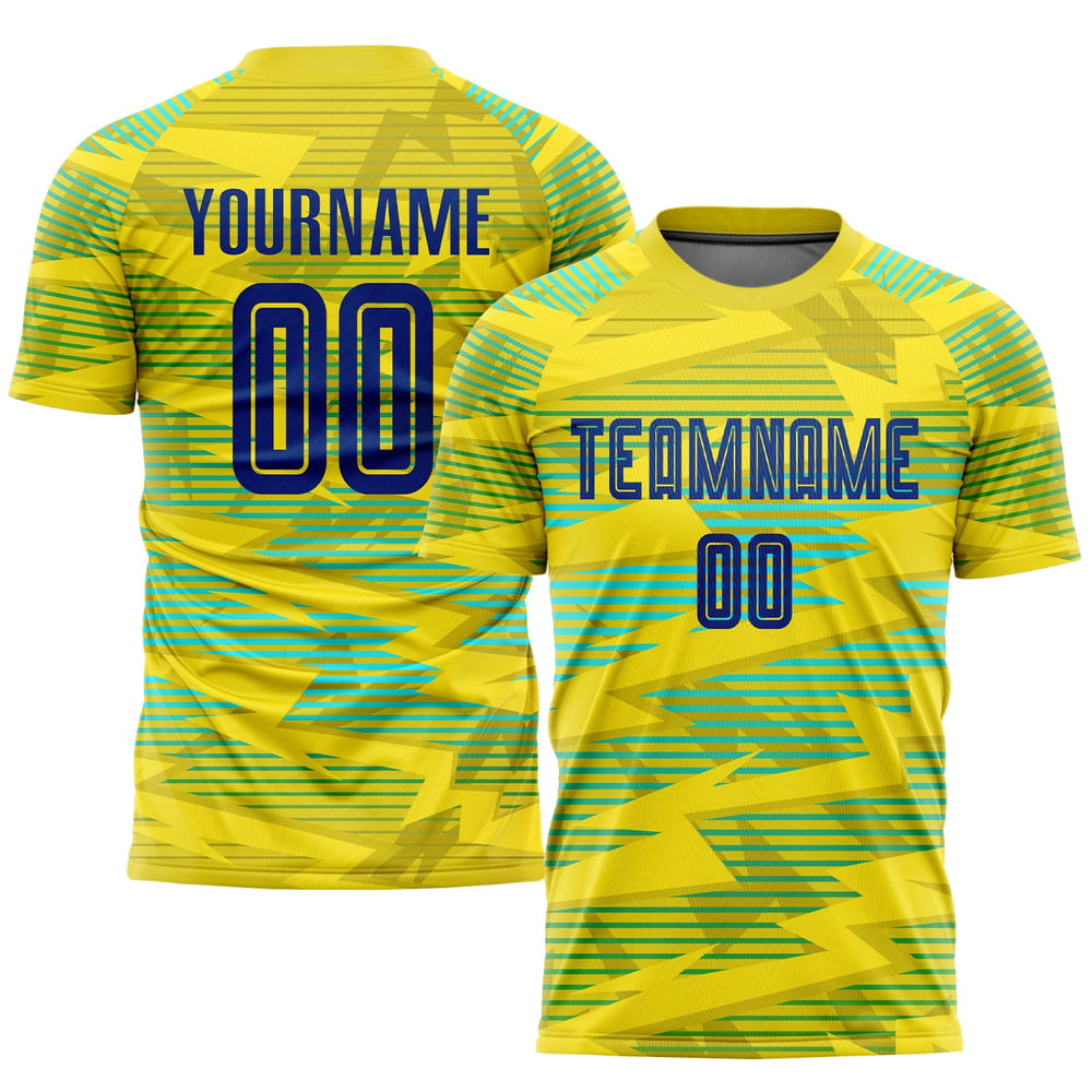 Uniform Sublimation Royal-Light Blue Custom Soccer Jersey Gold Away
