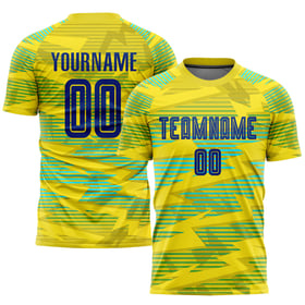 Uniform Sublimation Royal-Light Blue Custom Soccer Jersey Gold Away