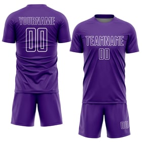 Camiseta de fútbol personalizada con sublimación de formas geométricas en morado y blanco