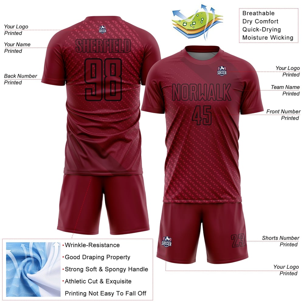 Soccer Sublimation Shapes Custom Black Uniform Jersey Crimson Geometric