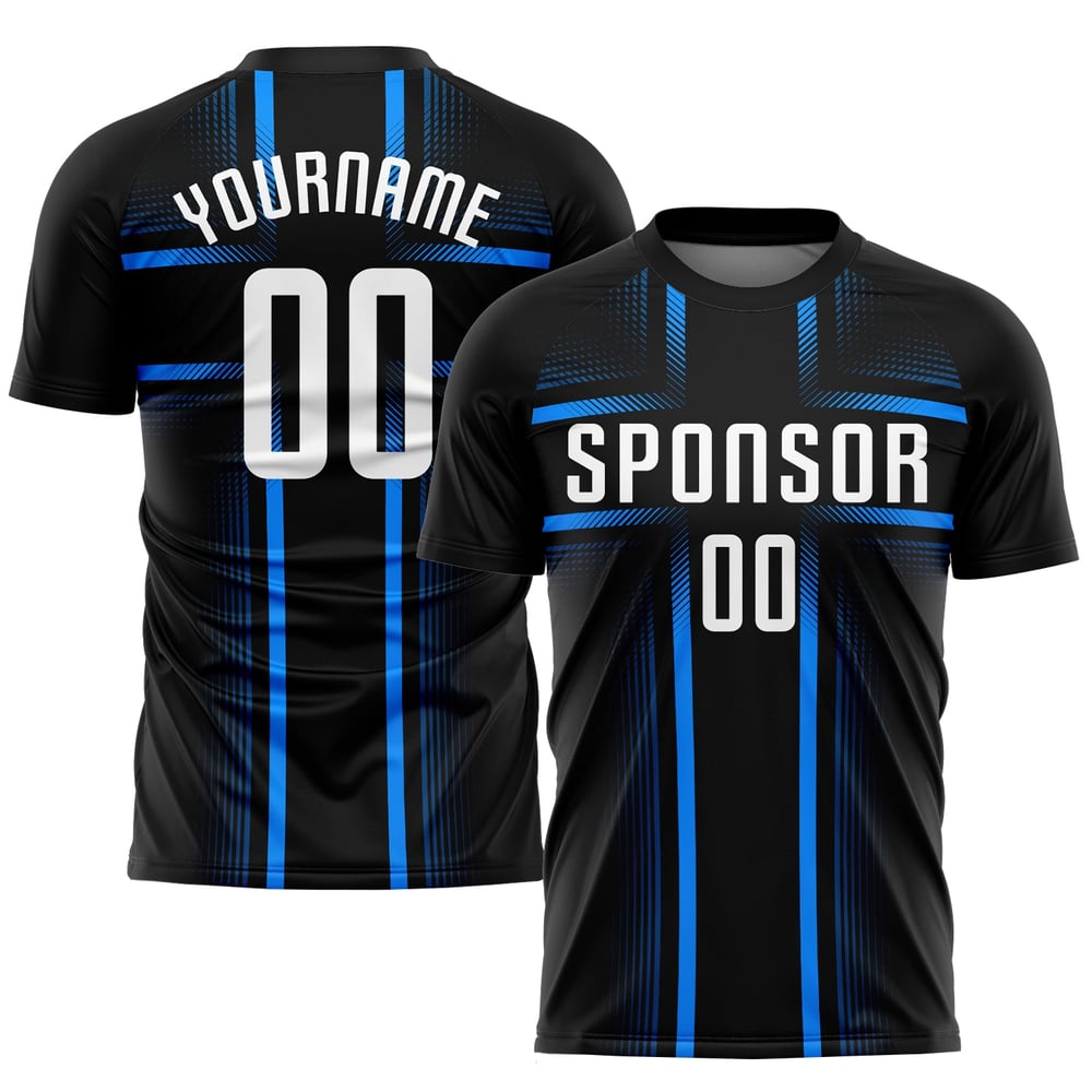 White-Light Black Uniform Jersey Blue Sublimation Custom Soccer