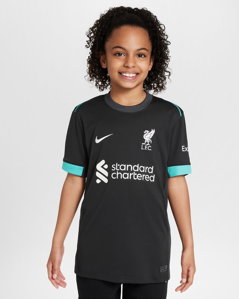 Kinder Liverpool 2024/25 Auswärts LFC Champions Trikot & Goldene Trophäe