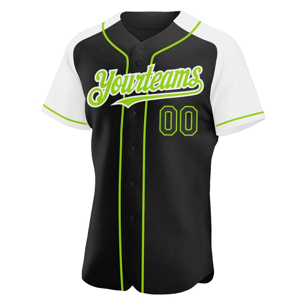 White-Neon Black Authentic Raglan Baseball Green Jersey Custom Sleeves