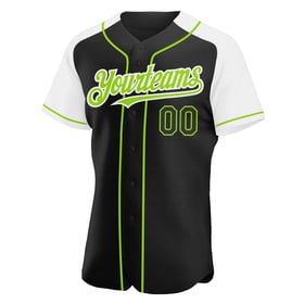 White-Neon Black Authentic Raglan Baseball Green Jersey Custom Sleeves