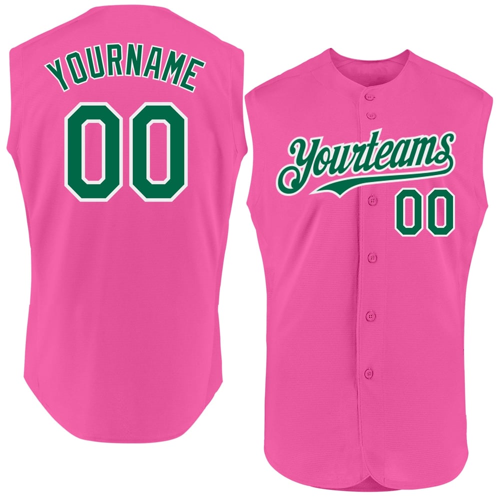 Authentic Pink Sleeveless Jersey Kelly Custom Green-White Baseball