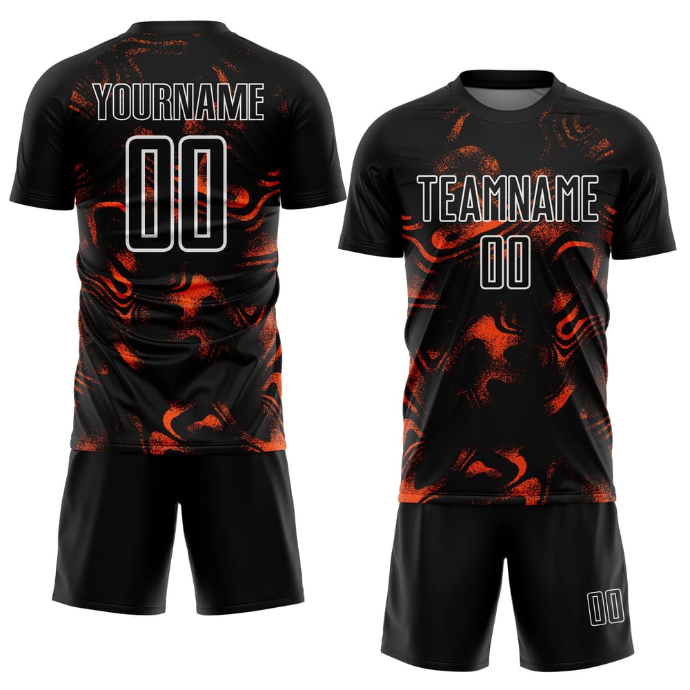 Orange-Weiß Sublimation Abstrakt Fußball Custom Schwarz Jersey Liquid Uniform