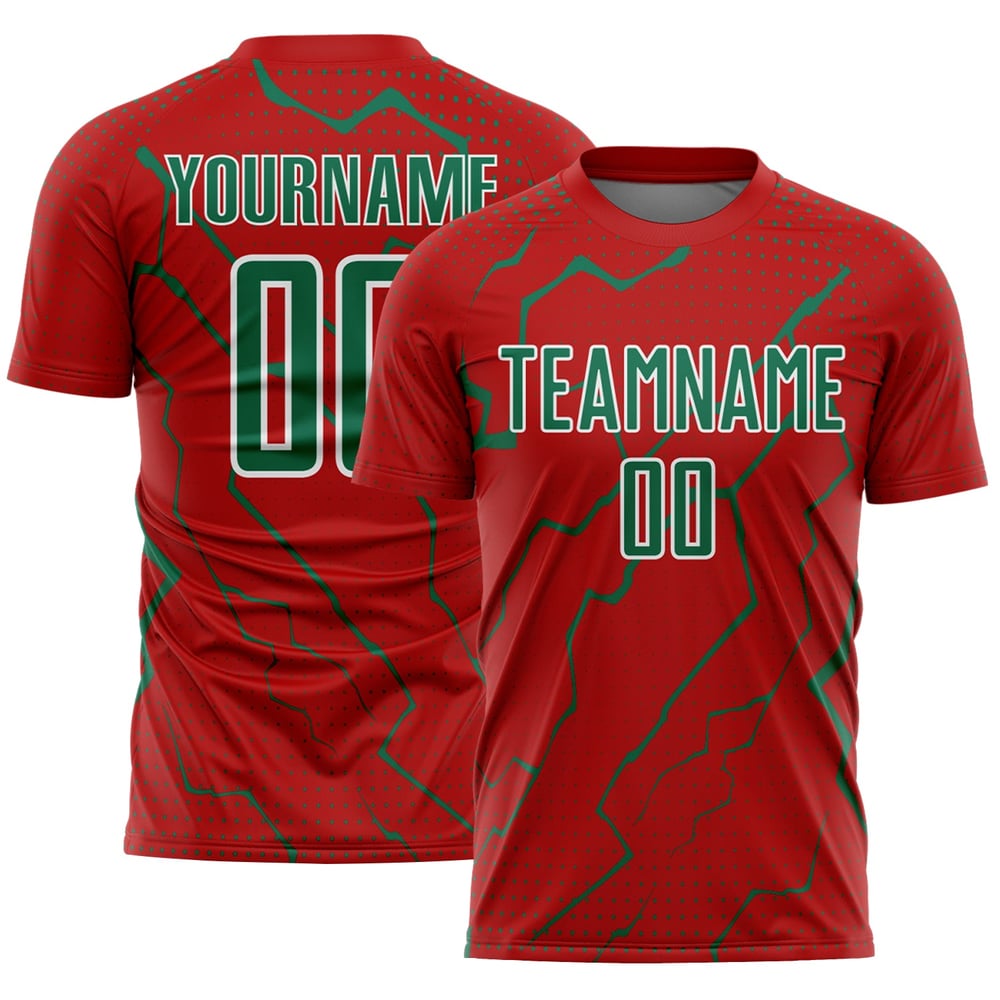 Maglia da calcio personalizzata con stampa a sublimazione rossa, verde-bianca, Kelly Lightning