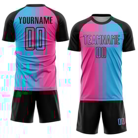 Mode Blue Sky Fußball Jersey Sublimation Gradienten Custom Rosa-Schwarz Uniform