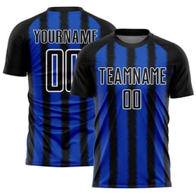 Camiseta de fútbol personalizada con sublimación de línea azul y blanca de Black Thunder