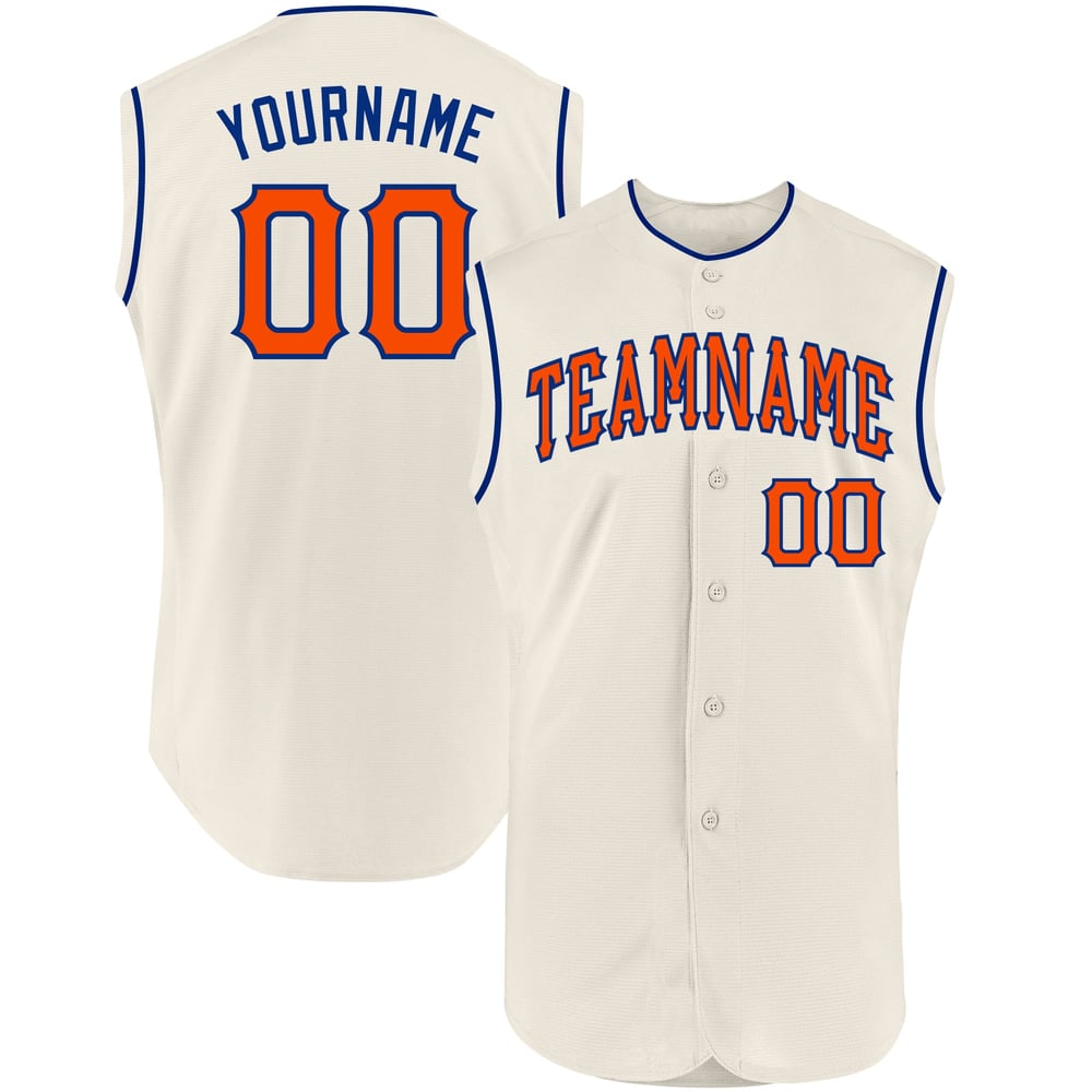 Baseball Cream Orange-Royal Authentic Sleeveless Jersey Custom