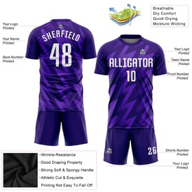 Purple Custom Uniform White Jersey Soccer Sublimation