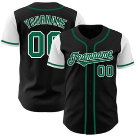 Camiseta de béisbol Kelly personalizada de tono auténtico negro verde y blanco dos