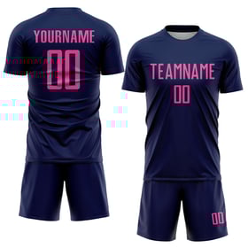 Camiseta de fútbol personalizada por sublimación, uniforme rosa y azul marino