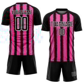 Camiseta de fútbol personalizada con sublimación de líneas negras, rosas y blancas