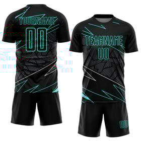 Svart Jersey Aqua Lines Fotbollsuniform Sublimering Anpassad