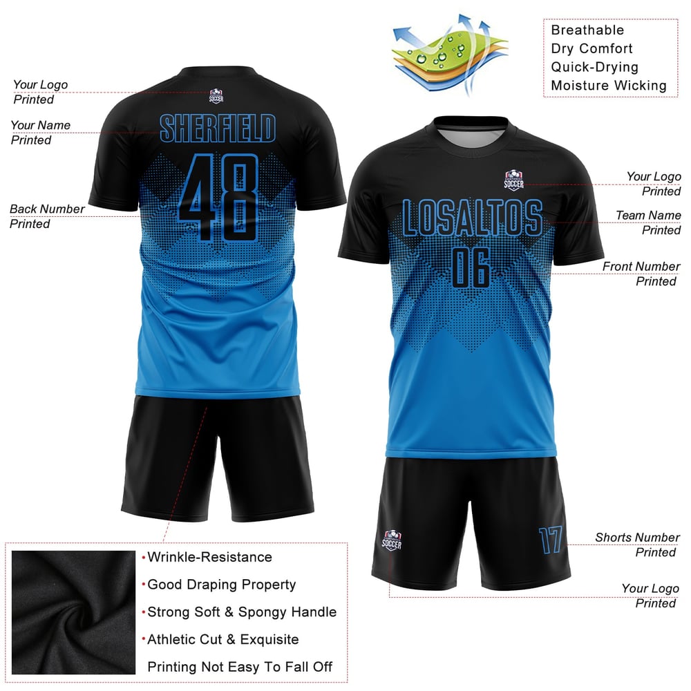 Jersey Sublimation Soccer Custom Uniform Black Blue
