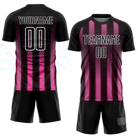 Geometrische benutzerdefinierte Form Schwarz Sublimation Jersey Pink-Weiß Fußballuniform