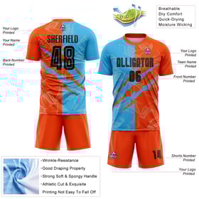 Graffiti Scratch Sublimation Uniform Jersey Black Blue-Orange Custom Soccer Sky Pattern