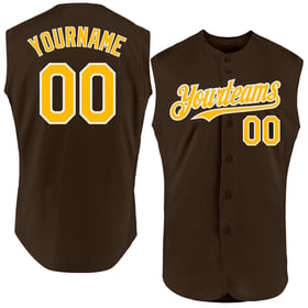 Authentic Baseball Jersey Sleeveless Custom Brown Gold-White