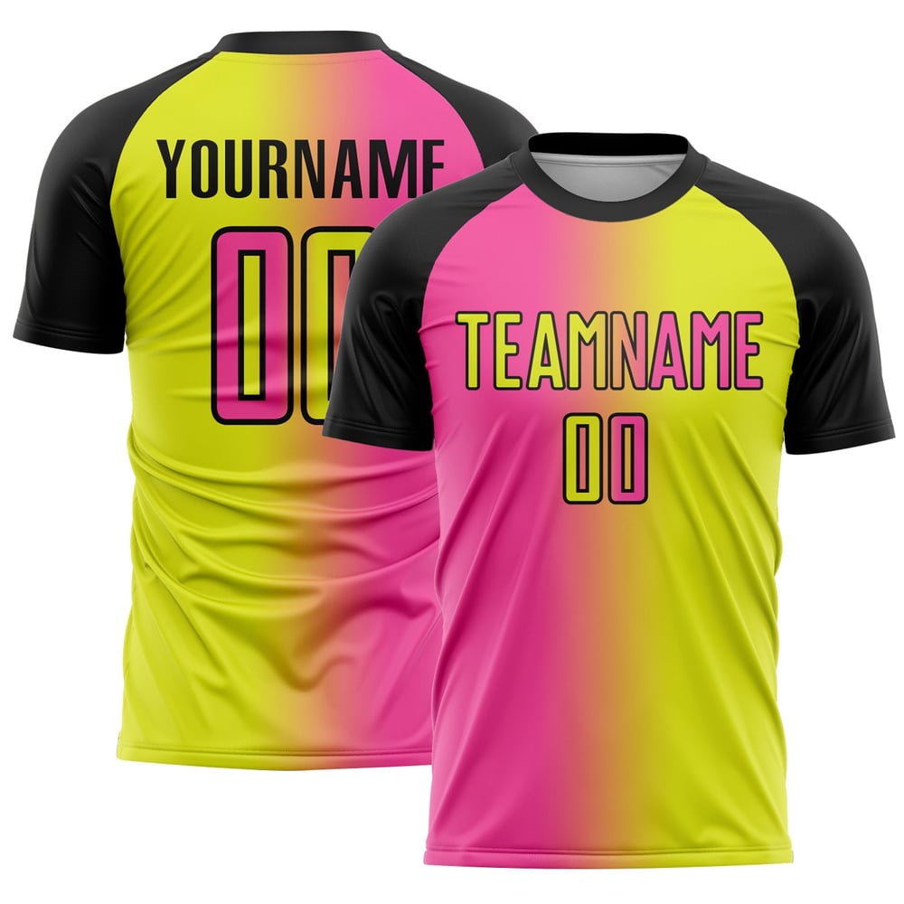 Gelbes Trikot Fußball Gradient Sublimation Mode Uniform Pink-Schwarz Custom Neon