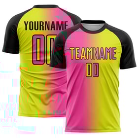 Gelbes Trikot Fußball Gradient Sublimation Mode Uniform Pink-Schwarz Custom Neon