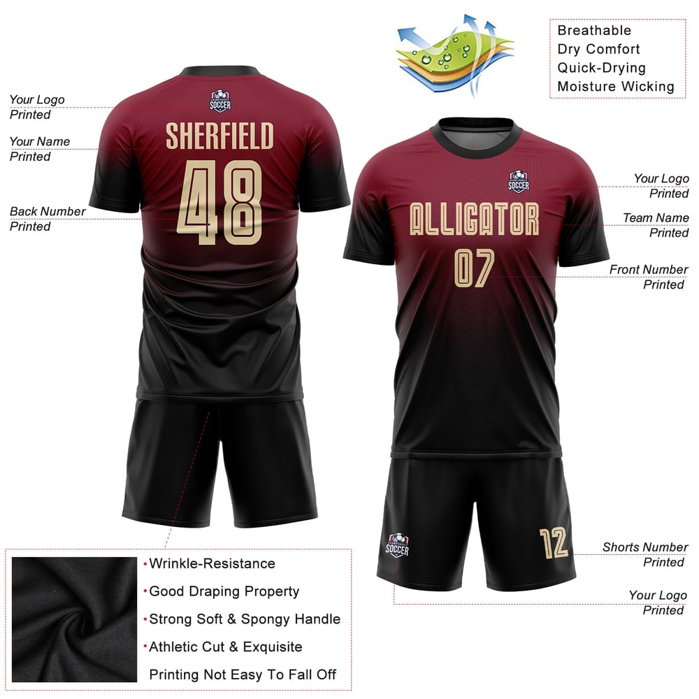 Sublimation Custom Fade Uniform Jersey Crimson Soccer Fashion Cream-Black