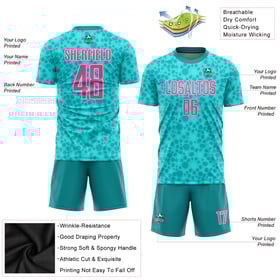 Custom Sublimation Jersey Soccer Aqua Uniform Pink-White