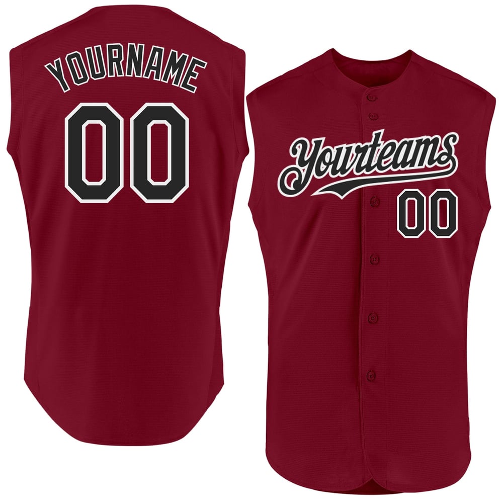 Authentic Custom Black-White Jersey Baseball Crimson Sleeveless