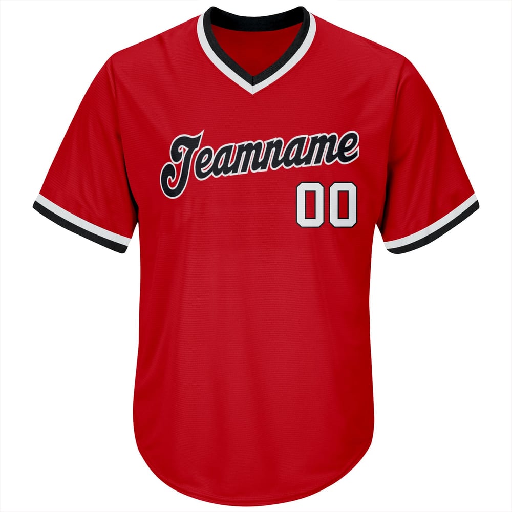 Maglia da baseball retrò a costine, autentica, bianca e nera, personalizzata, rossa
