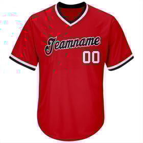 Maglia da baseball retrò a costine, autentica, bianca e nera, personalizzata, rossa
