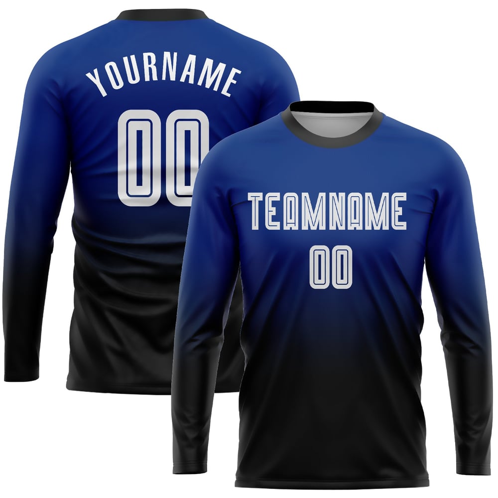 Fade Sleeve Soccer Sublimation Uniform Long White-Black Fashion Jersey Royal Custom