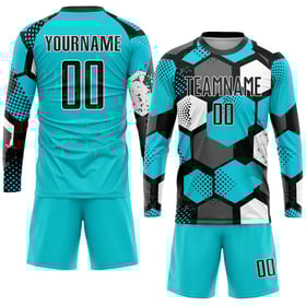 Sublimation Jersey Custom Black-White Soccer Aqua Uniform
