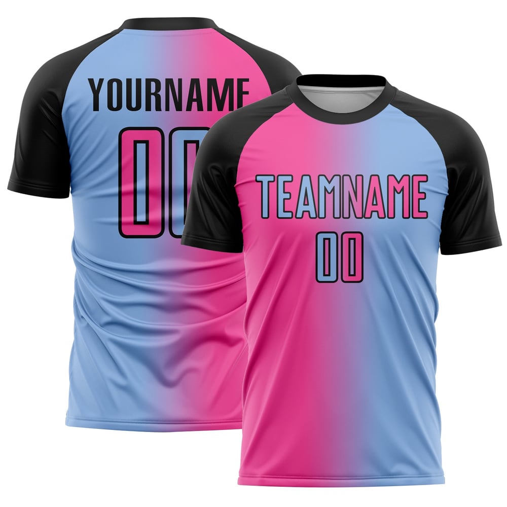Leichte benutzerdefinierte rosa-schwarz blau Sublimation Uniform Fußball Mode Jersey Gradienten