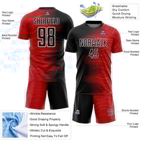 Red Soccer Sublimation Uniform Black-White Jersey Arrow Gradient Custom
