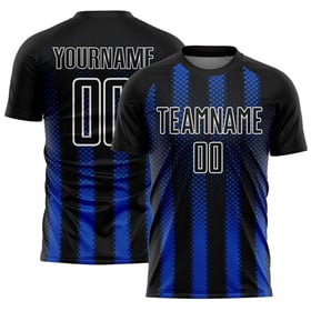 Benutzerdefinierte Trikotform Thunder Soccer Blau-Weiß Schwarz Geometrisch Uniform Sublimation