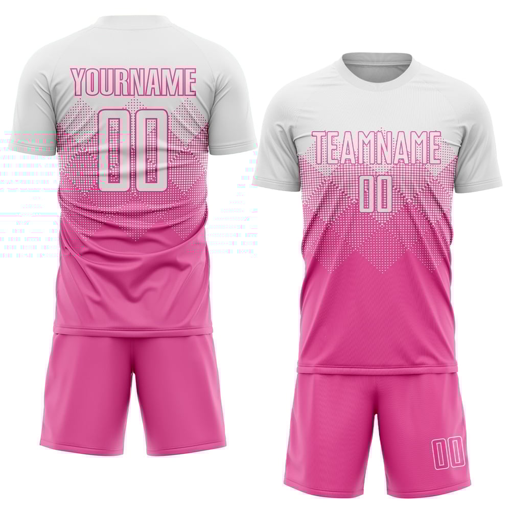 Maglia da calcio personalizzata rosa bianca con stampa sublimatica