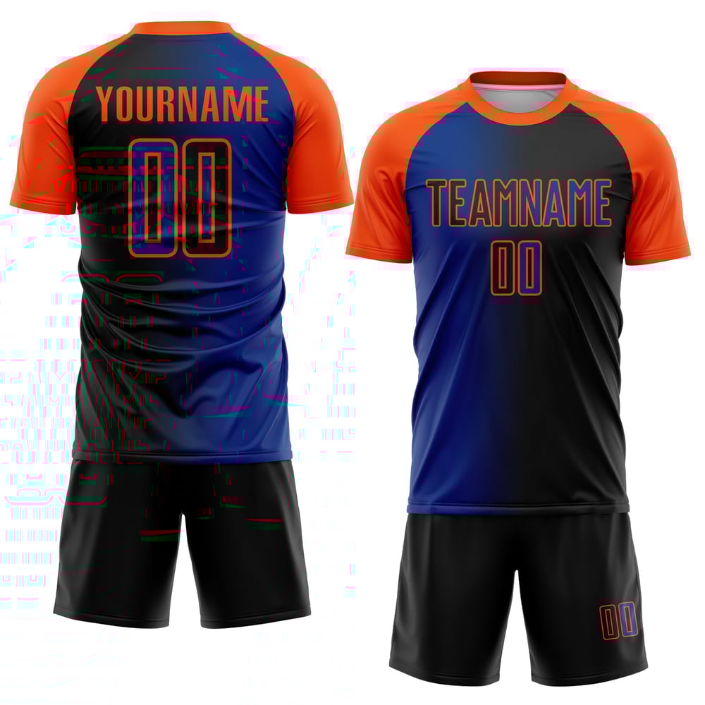 Jersey Royal-Orange Custom Sublimation Schwarz Mode Gradienten Uniform Fußball