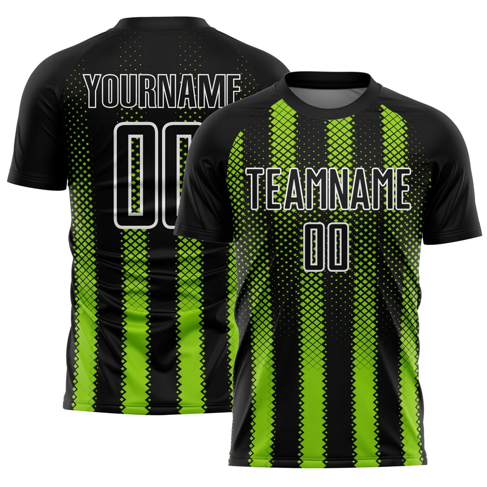 Geometrische Uniform Trikotform Schwarz Sublimation Fußball Custom Neon Grün-Weiß