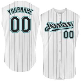 Pinstripe Baseball Sleeveless Authentic Jersey Teal Custom White Black