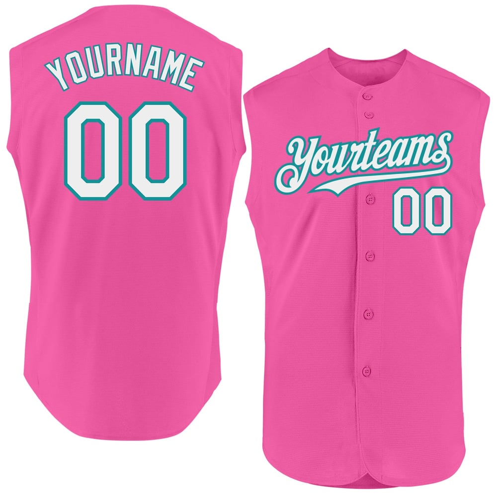 Sleeveless Jersey Pink Custom Baseball Authentic White-Teal