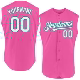 Sleeveless Jersey Pink Custom Baseball Authentic White-Teal