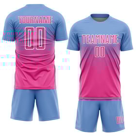 Custom Jersey Soccer Uniform Blue Light Sublimation Pink-White