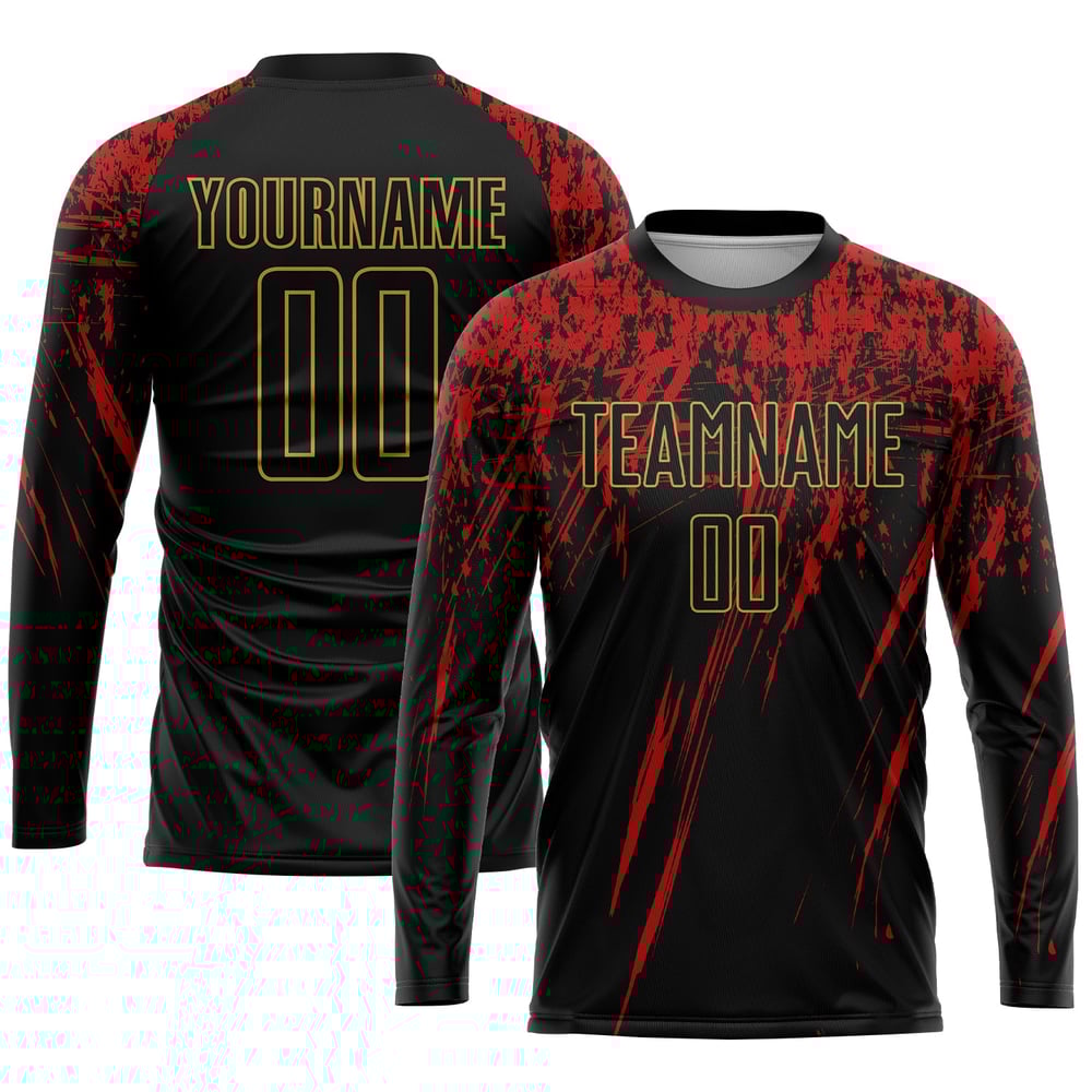 Uniform Black Custom Gold-Red Old Sublimation Jersey Black Soccer