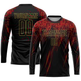 Uniform Black Custom Gold-Red Old Sublimation Jersey Black Soccer