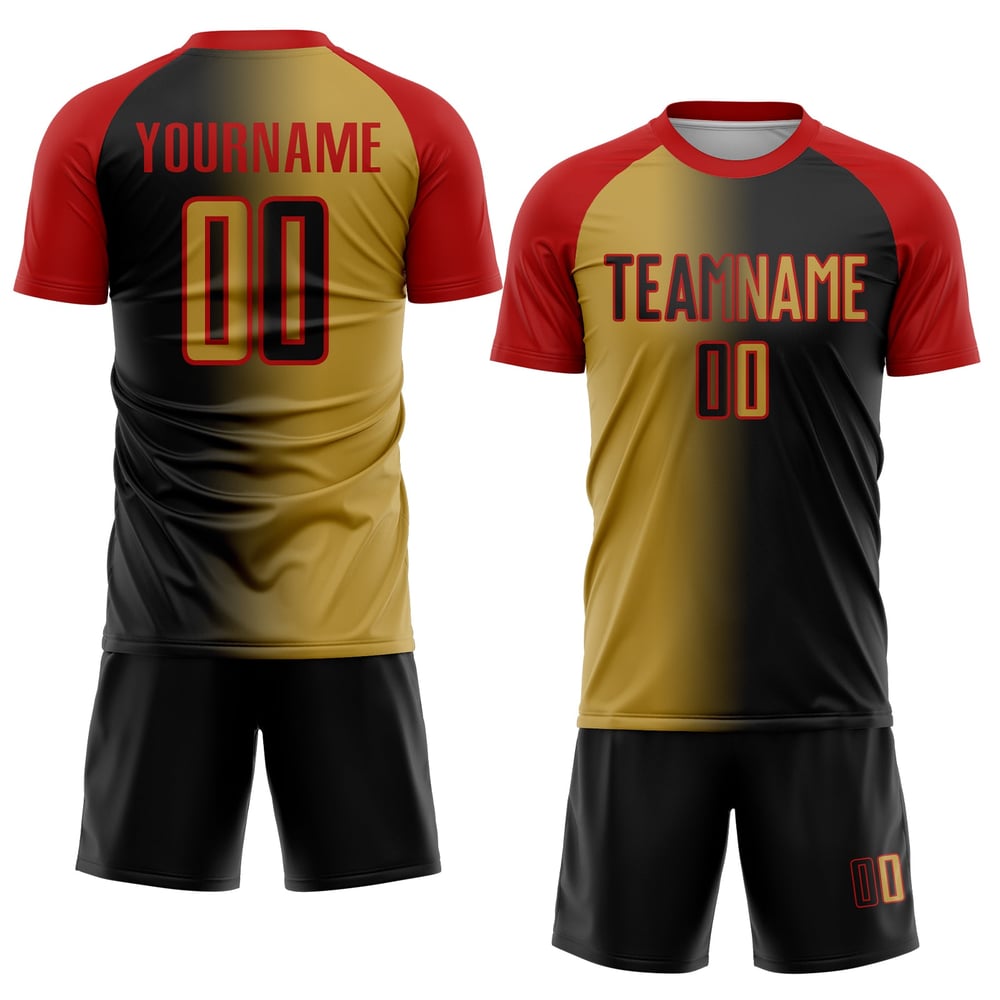 Fußballmode Uniform Trikot Schwarz Alt Farbverlauf Custom Sublimation Gold-Rot