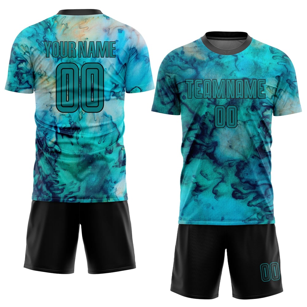 Soccer Custom Dye Tie Uniform Teal-Black Sublimation Jersey