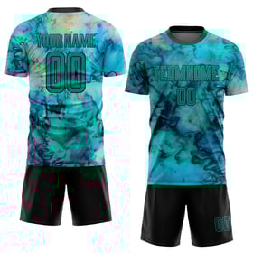 Soccer Custom Dye Tie Uniform Teal-Black Sublimation Jersey